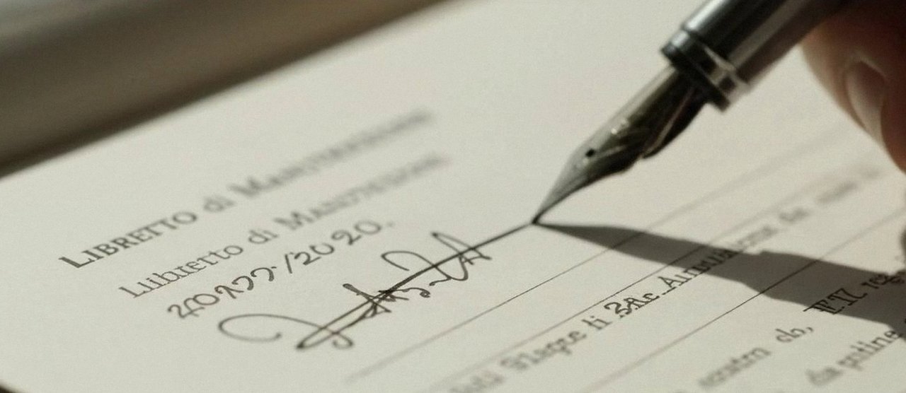 Firma sul libretto dell'impianto dopo l'intervento, per la dichiarazione di conformità di una caldaia Arca a Bardolino