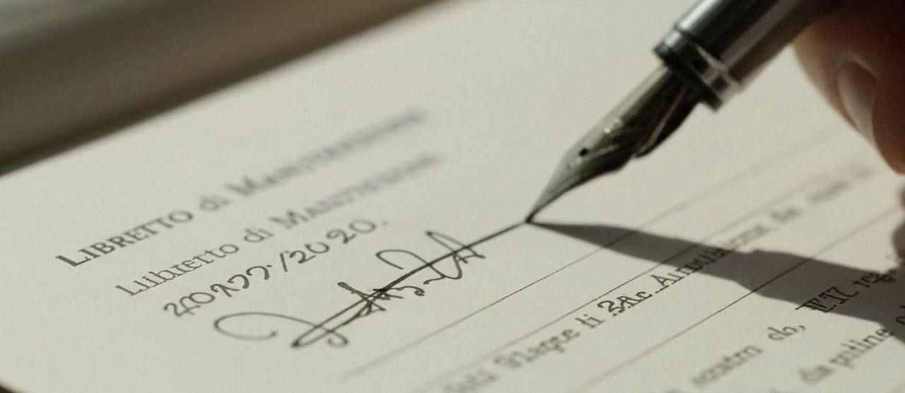Firma sul libretto dell'impianto dopo l'intervento, per la dichiarazione di conformità di una caldaia Arca a Caldiero