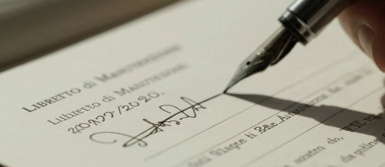 Firma sul libretto dell'impianto dopo l'intervento, per la dichiarazione di conformità di una caldaia Arca a Garda