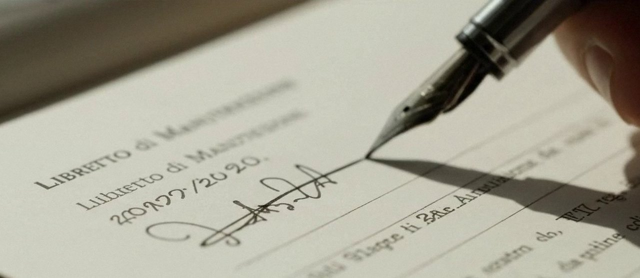 Firma sul libretto dell'impianto dopo l'intervento, per la dichiarazione di conformità di una caldaia Argo a Sommacampagna
