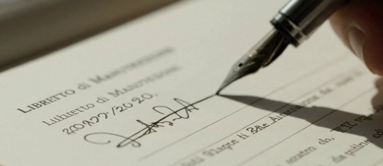 Firma sul libretto dell'impianto dopo l'intervento, durante la manutenzione di una caldaia Argo a Bardolino