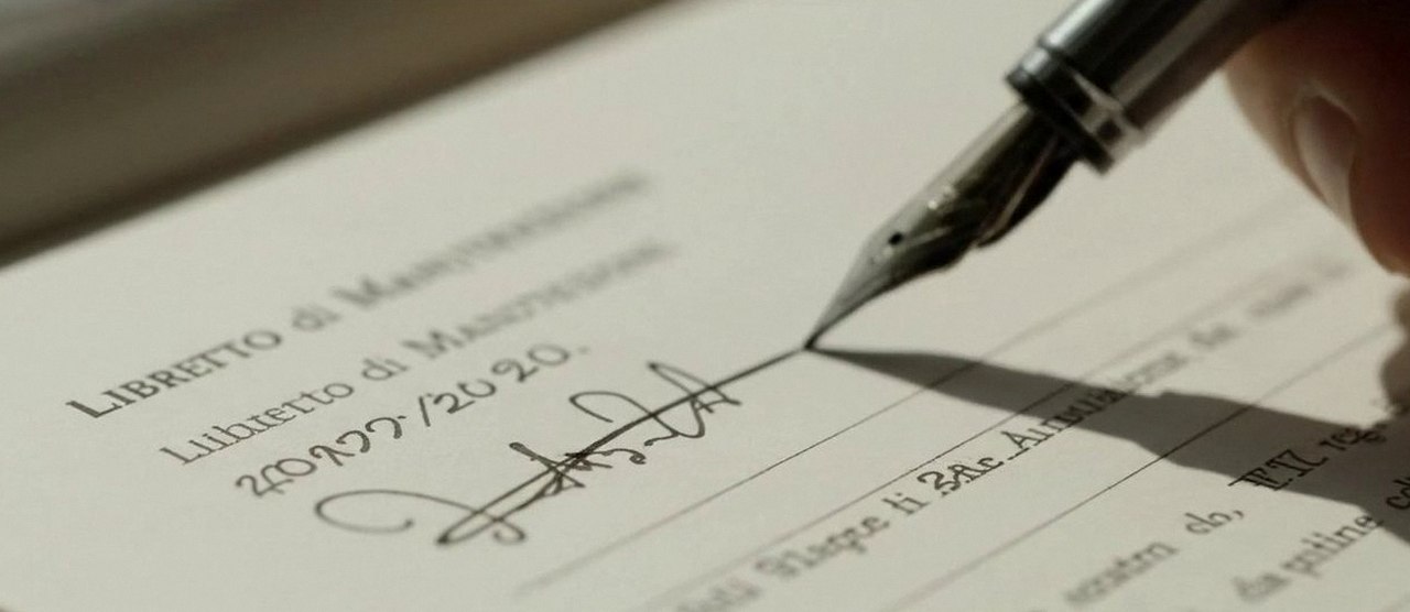 Firma sul libretto dell'impianto dopo l'intervento, durante la manutenzione di una caldaia Argo a Garda