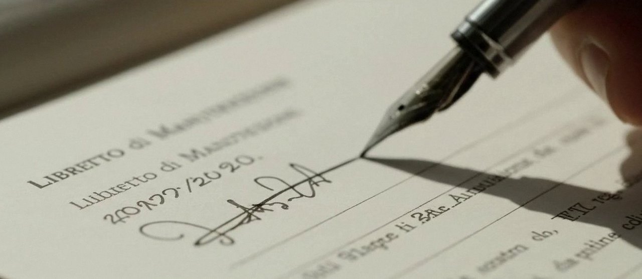 Firma sul libretto dell'impianto dopo l'intervento, durante la manutenzione di una caldaia Argo a Valeggio sul Mincio