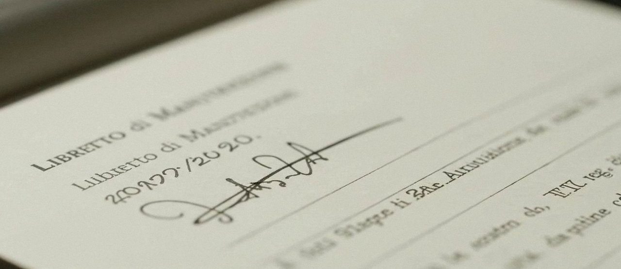 Firma sul libretto dell'impianto dopo l'intervento, per la dichiarazione di conformità di una caldaia Ariston a San Martino Buon Albergo