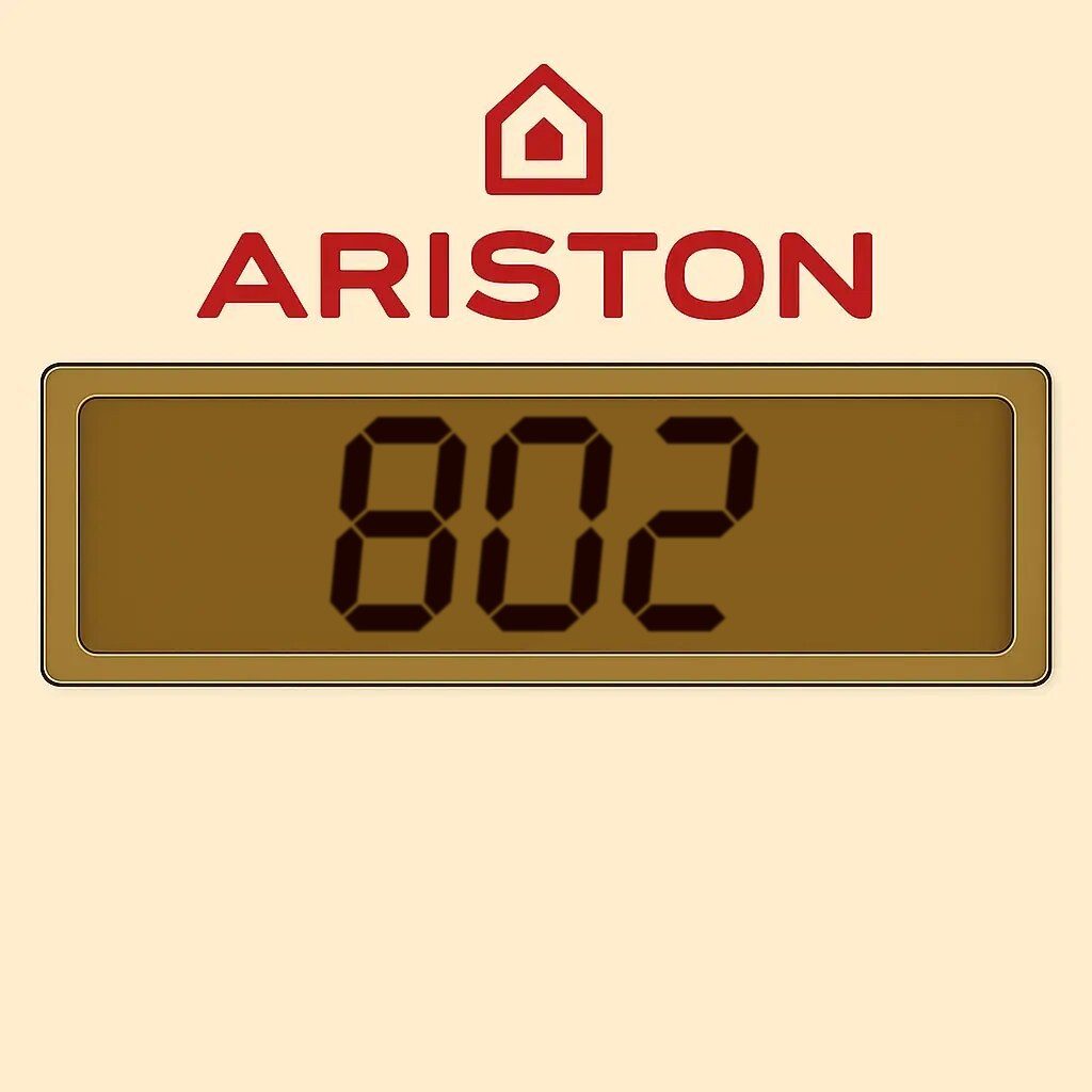 Display di una caldaia Ariston con il codice errore 802: taratura automatica non riuscita