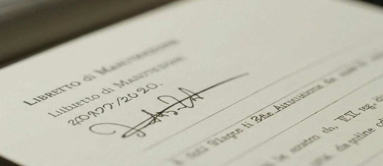 Firma sul libretto dell'impianto dopo l'intervento, durante la manutenzione di una caldaia Ariston a Grezzana