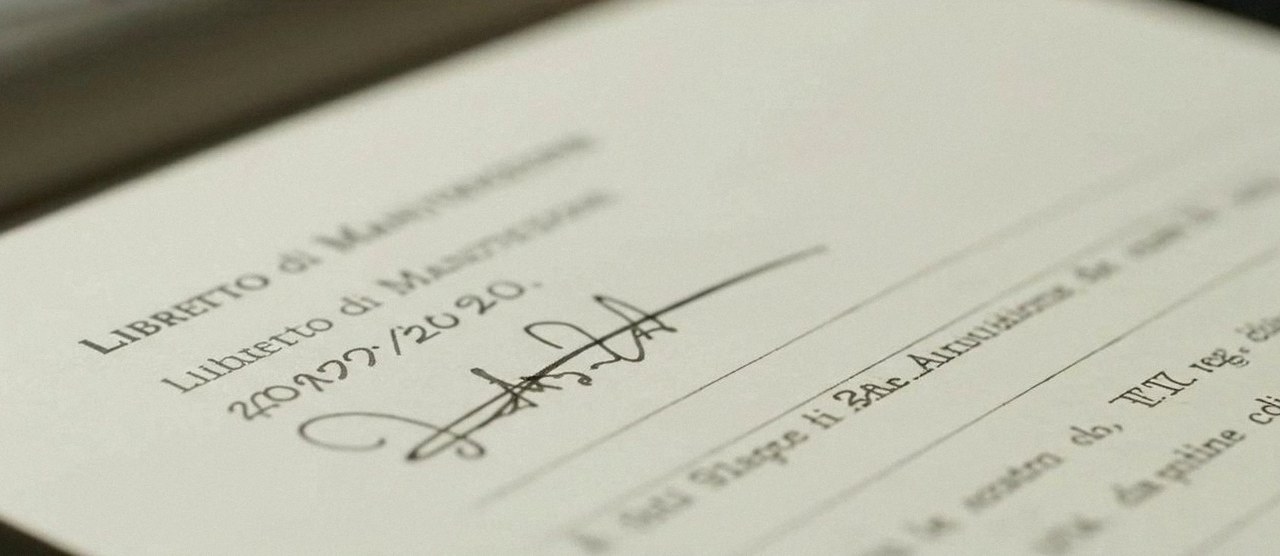 Firma sul libretto dell'impianto dopo l'intervento, durante la manutenzione di una caldaia Ariston a Isola della Scala
