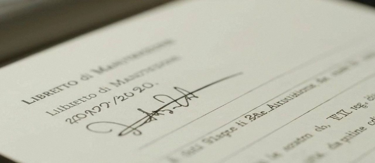 Manutenzione caldaia Ariston a Lavagno Firma sul libretto dell'impianto dopo l'intervento, durante la manutenzione di una caldaia Ariston a Lavagno
