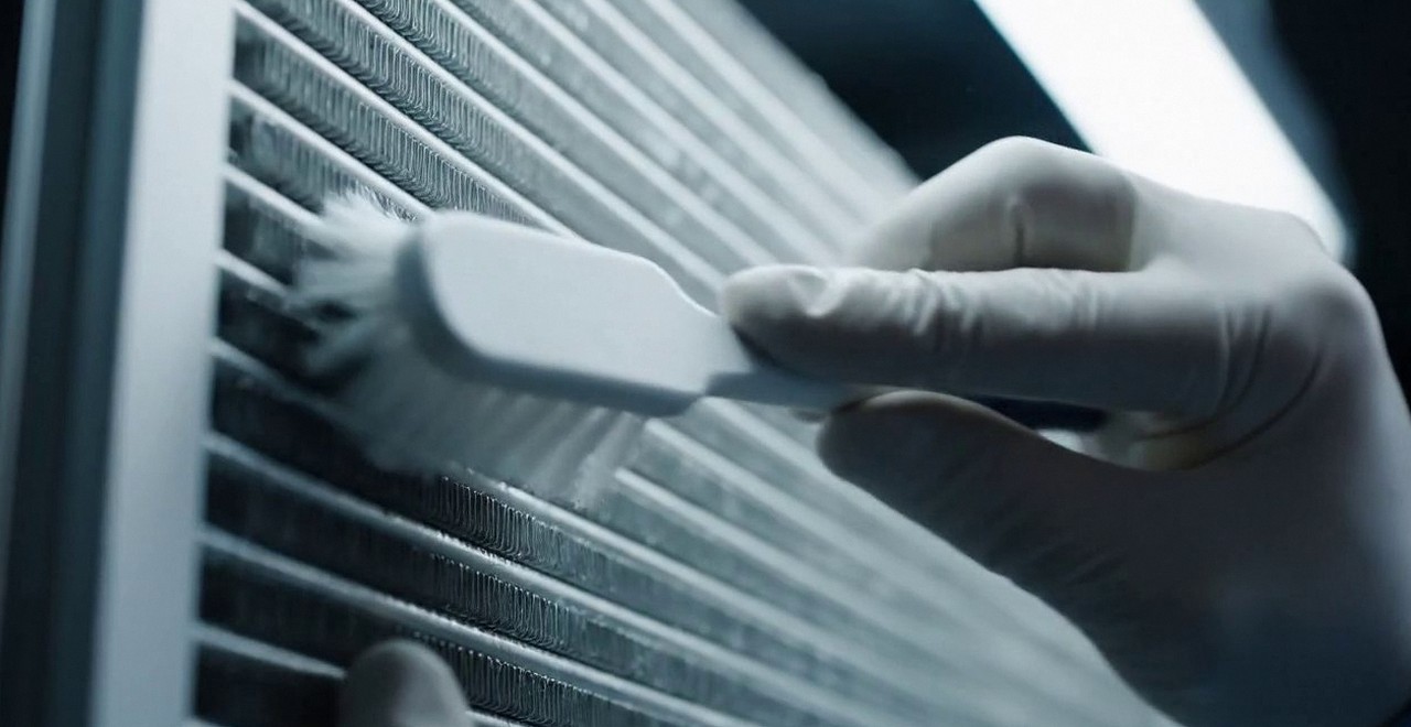 Pulizia dello scambiatore di calore con una spazzola, durante un pronto intervento di una caldaia Ariston a Borgo Roma