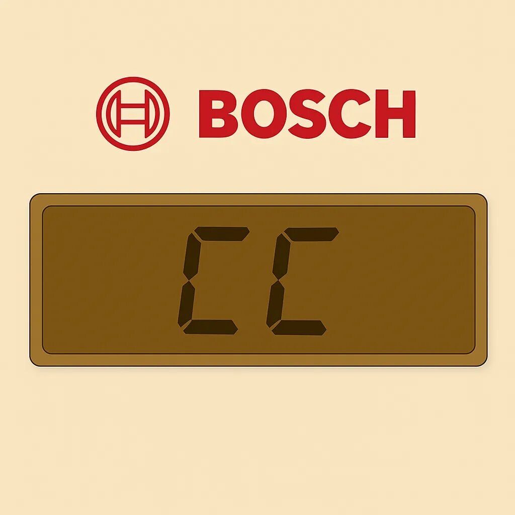 Display di una caldaia Bosch con il codice errore CC: sonda esterna non riconosciuta