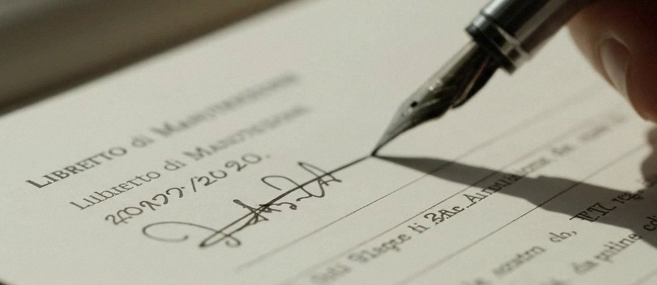 Firma sul libretto dell'impianto dopo l'intervento, durante la manutenzione di una caldaia Bosch a Caldiero