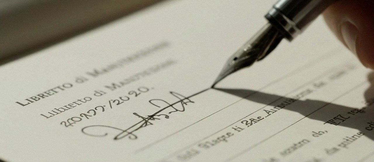 Firma sul libretto dell'impianto dopo l'intervento, durante la manutenzione di una caldaia Bosch a Zevio