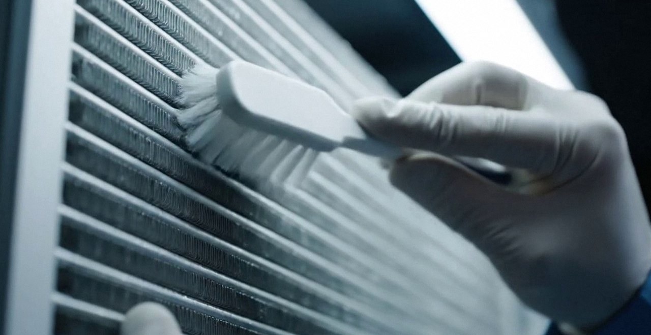 Pulizia dello scambiatore di calore con una spazzola, durante un pronto intervento di una caldaia Bosch a Borgo Roma