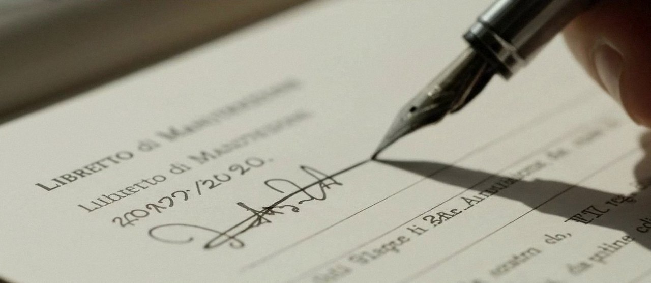Firma sul libretto dell'impianto dopo l'intervento, durante la manutenzione di una caldaia Baltur a Lavagno