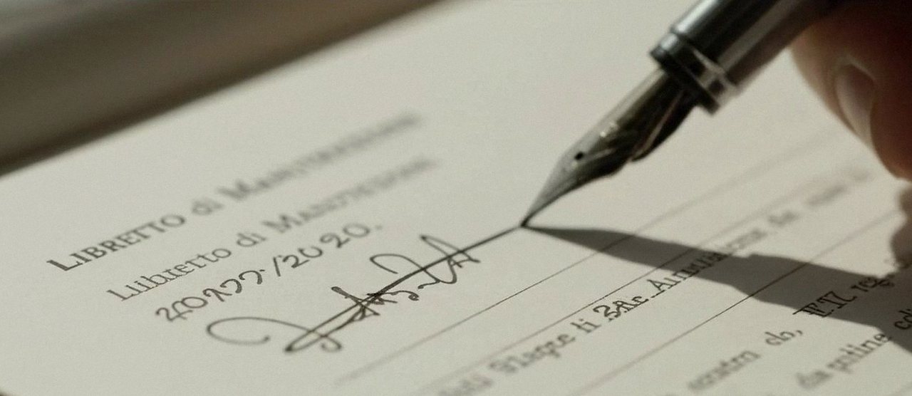 Firma sul libretto dell'impianto dopo l'intervento, durante la manutenzione di una caldaia Baltur a Nogara
