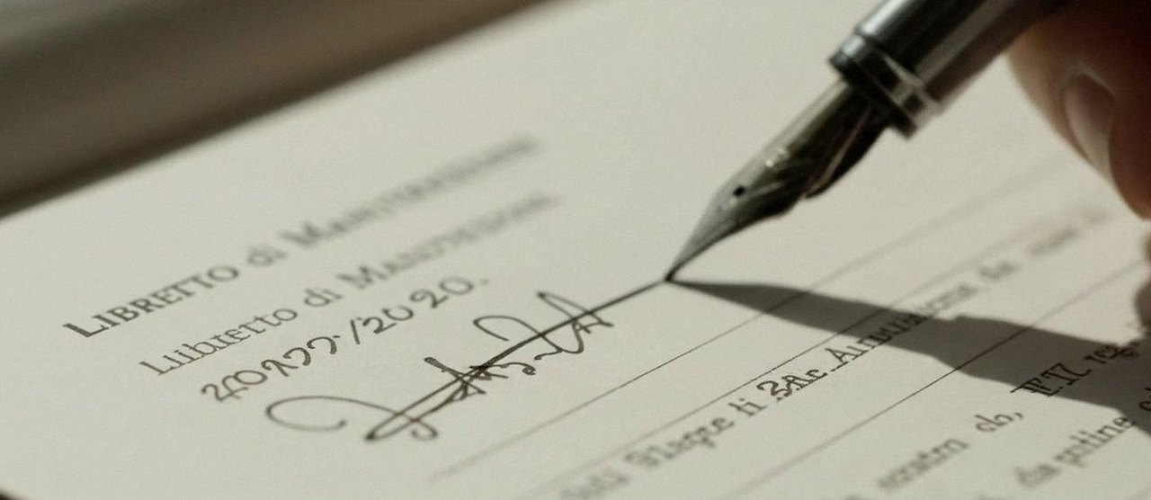 Firma sul libretto dell'impianto dopo l'intervento, durante la manutenzione di una caldaia Baltur a Torri del Benaco