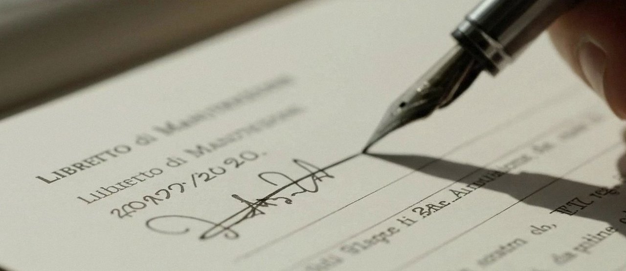 Firma sul libretto dell'impianto dopo l'intervento, durante la manutenzione di una caldaia Baltur a Valeggio sul Mincio