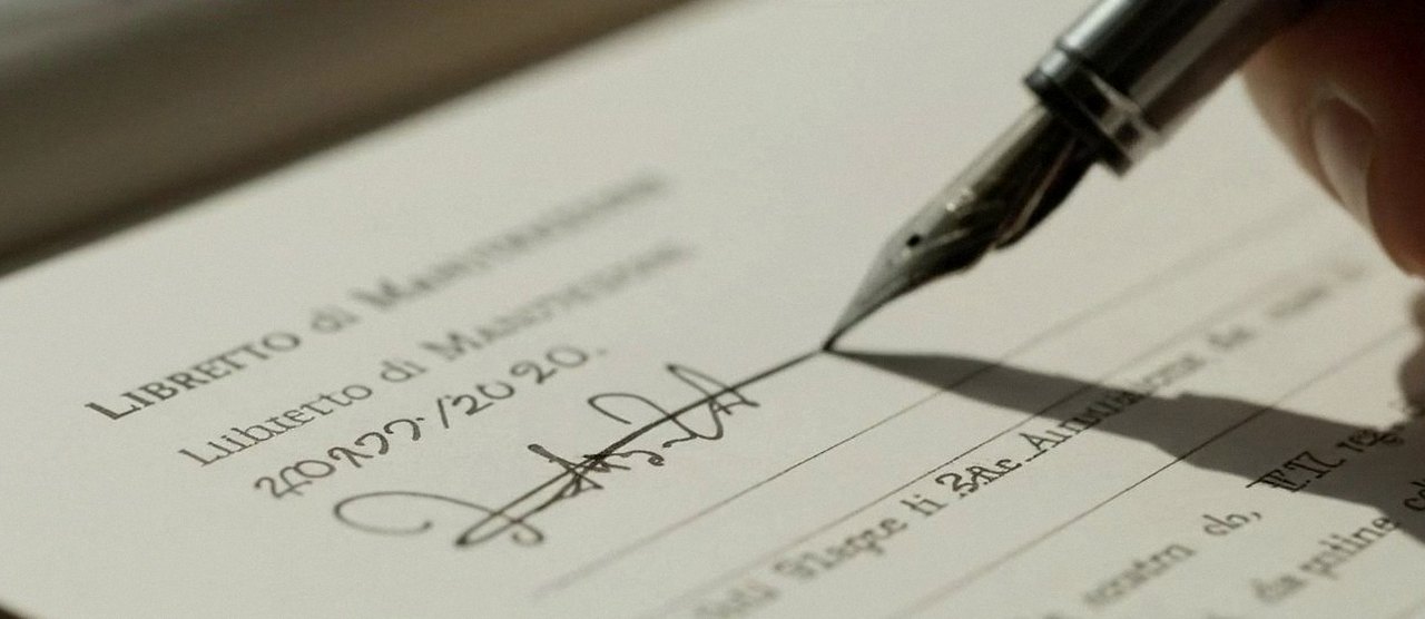 Firma sul libretto dell'impianto dopo l'intervento, durante la manutenzione di una caldaia Baltur a Zevio