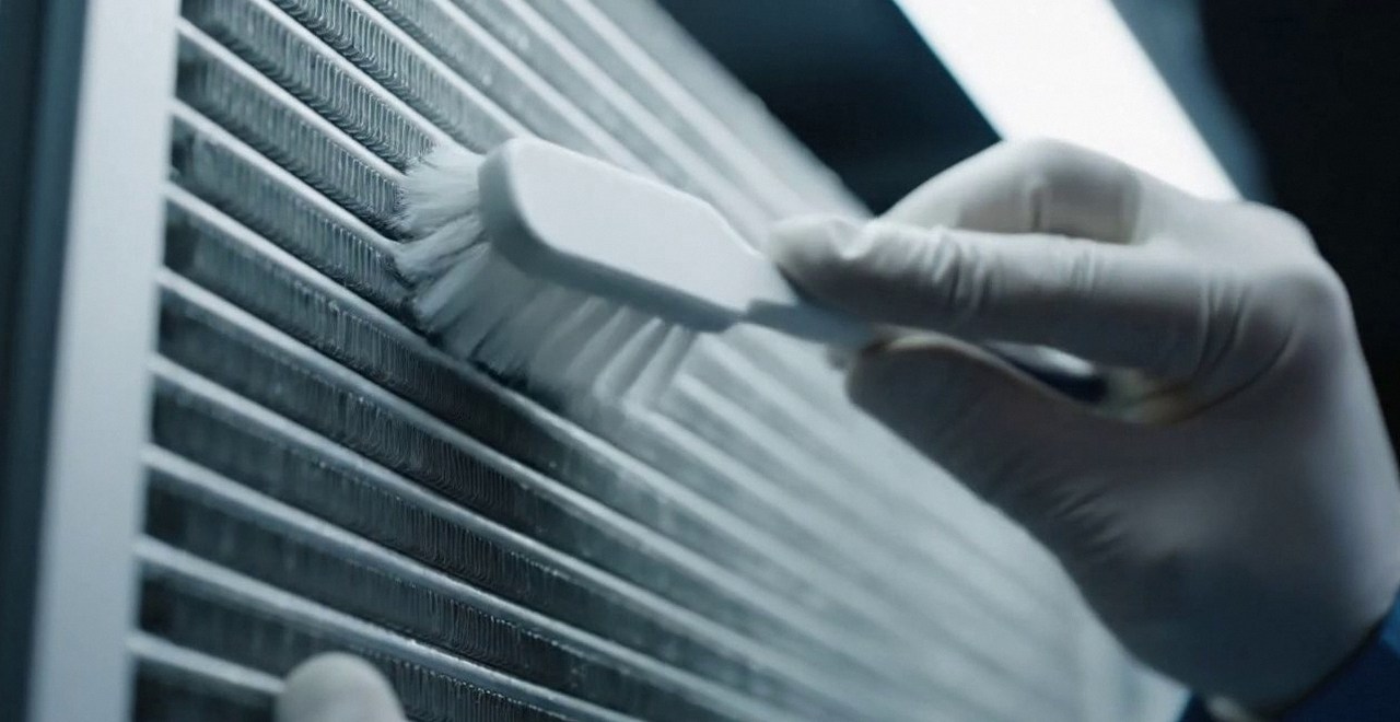 Pulizia dello scambiatore di calore con una spazzola, durante un pronto intervento di una caldaia Baltur a Borgo Roma