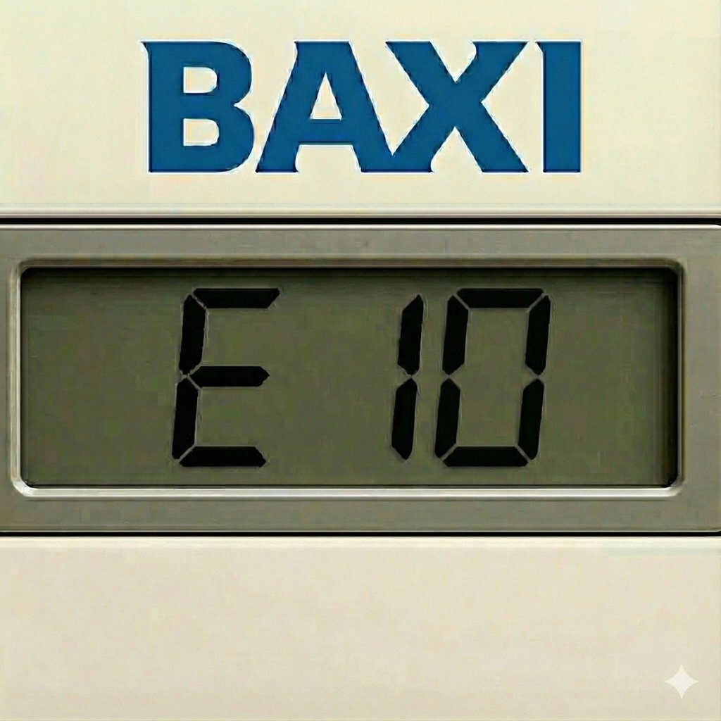 Display di una caldaia Baxi con il codice errore E10: pressione bassa o sonda esterna