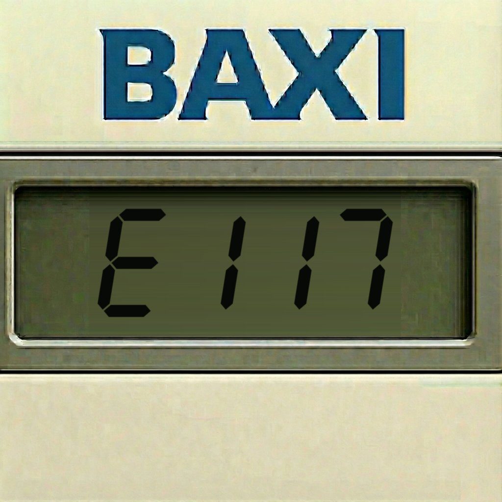 Display di una caldaia Baxi con il codice errore E117: pressione alta