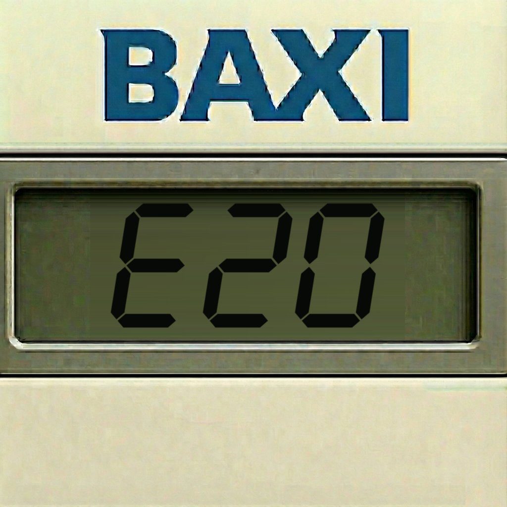 Display di una caldaia Baxi con il codice errore E20: sonda NTC di mandata
