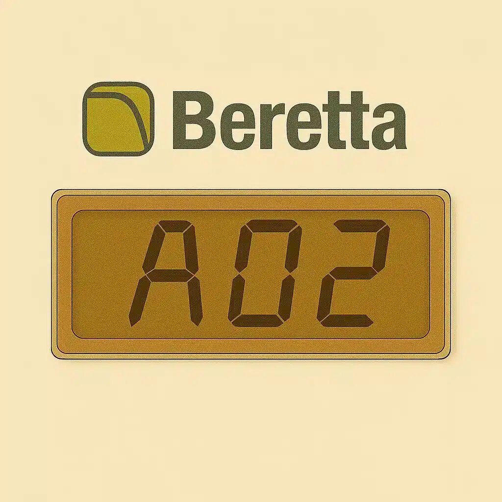 Display di una caldaia Beretta con il codice errore A02: termostato limite