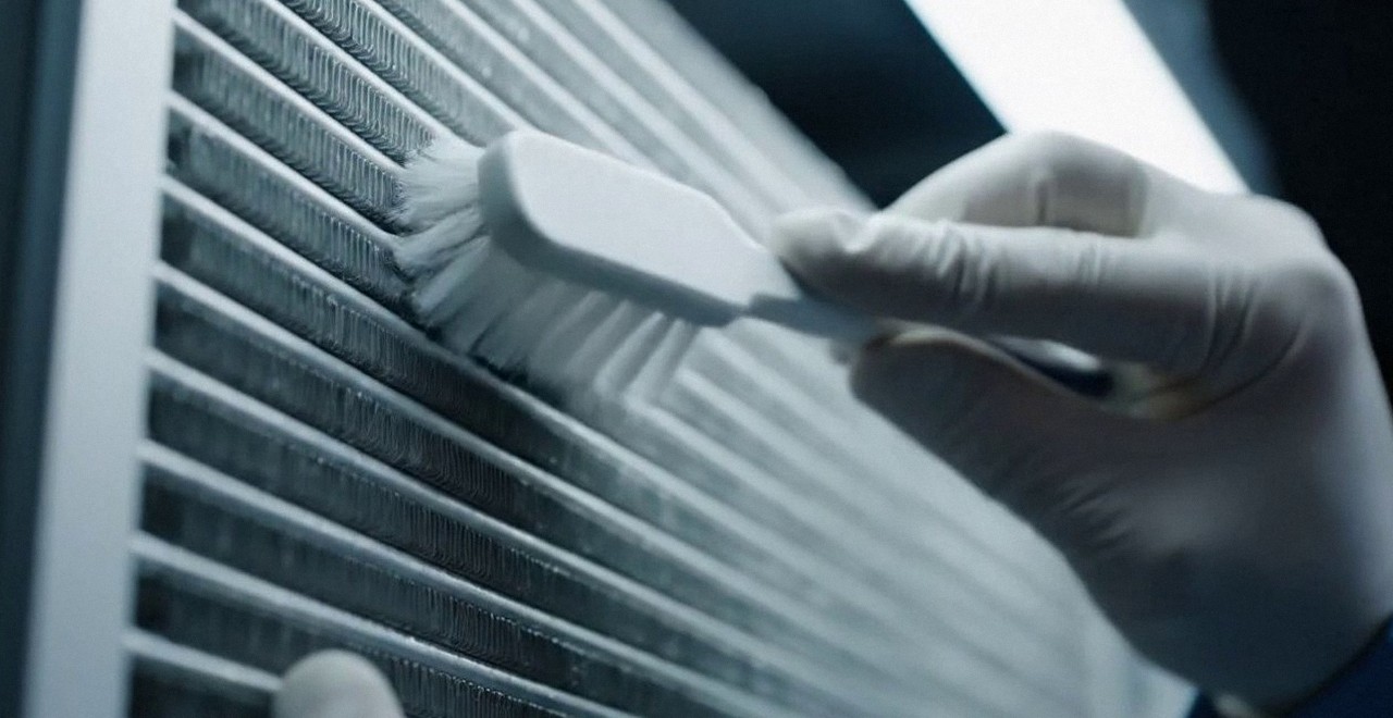 Tecnico che pulisce lo scambiatore di calore della caldaia, Verona e provincia, durante un pronto intervento di una caldaia Beretta a Caldiero