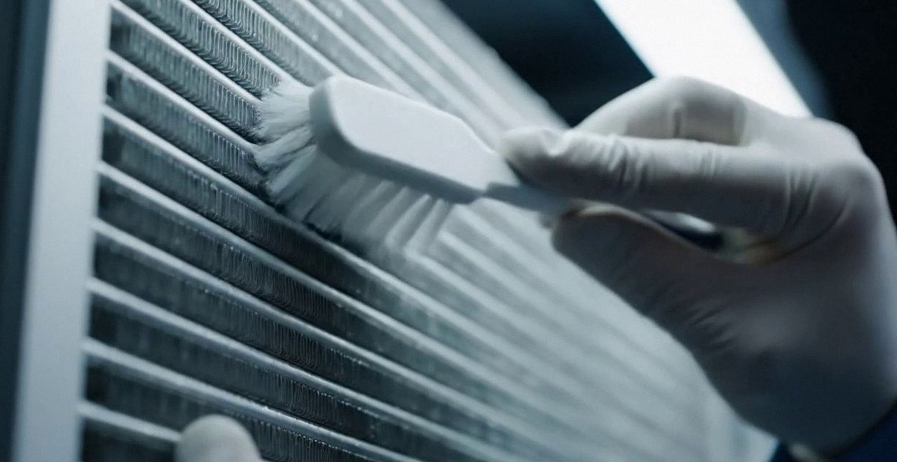 Tecnico che pulisce lo scambiatore di calore della caldaia, Verona e provincia, durante un pronto intervento di una caldaia Beretta a Lavagno