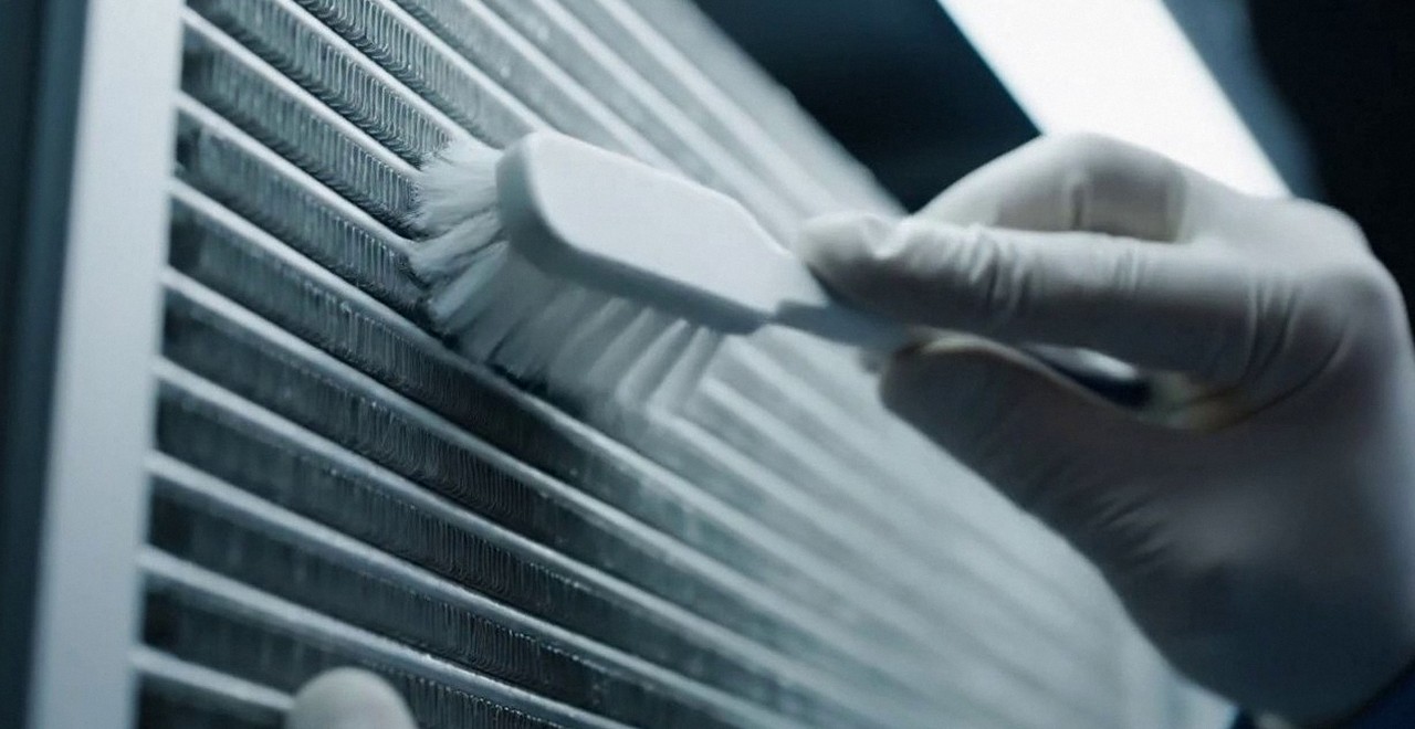Tecnico che pulisce lo scambiatore di calore della caldaia, Verona e provincia, durante un pronto intervento di una caldaia Beretta a Malcesine