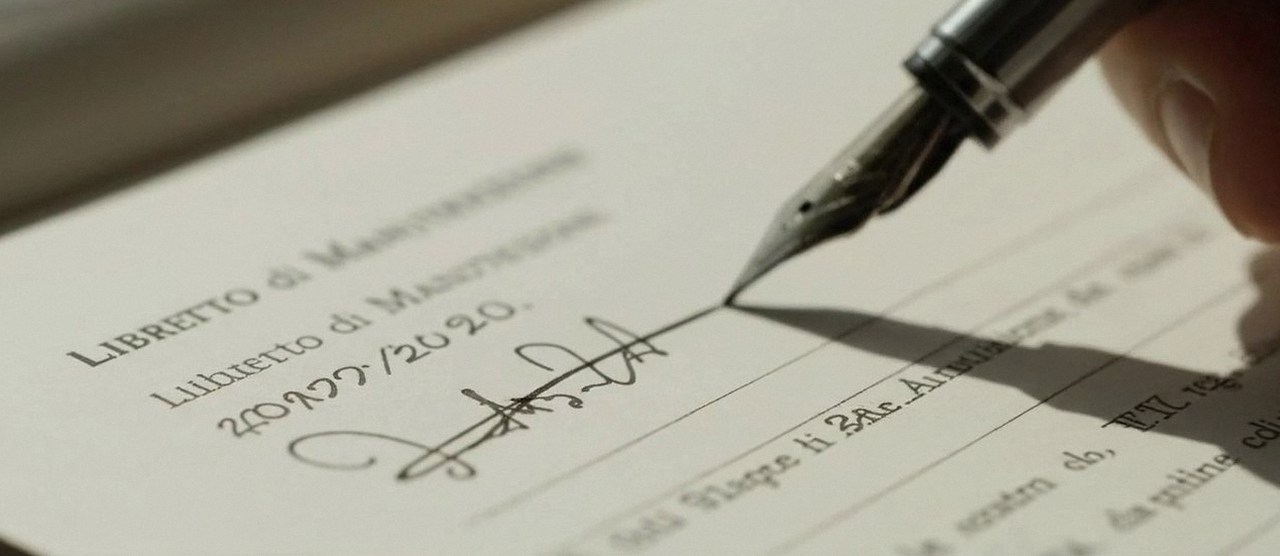 Firma sul libretto dell'impianto dopo l'intervento, durante la manutenzione di una caldaia Buderus a Peschiera del Garda