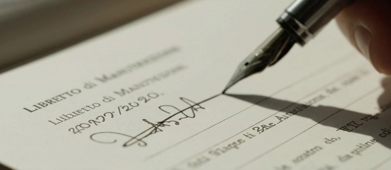 Firma sul libretto dell'impianto dopo l'intervento, durante la manutenzione di una caldaia Buderus a Sona