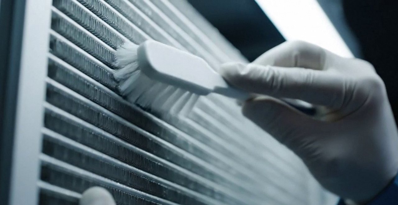 Pulizia dello scambiatore di calore con una spazzola, per leggere il codice errore di una caldaia Chaffoteaux a Borgo Trento