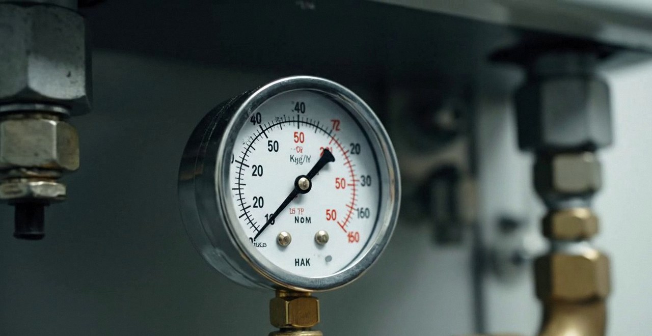 Tecnico che controlla il manometro della pressione dell'impianto, durante il lavaggio chimico dell'impianto di una caldaia Chaffoteaux a Borgo Milano