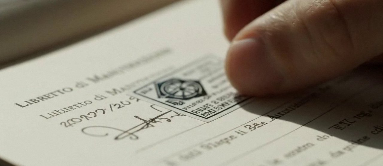 Firma sul libretto dell'impianto dopo l'intervento, durante la manutenzione di una caldaia Chaffoteaux a Grezzana