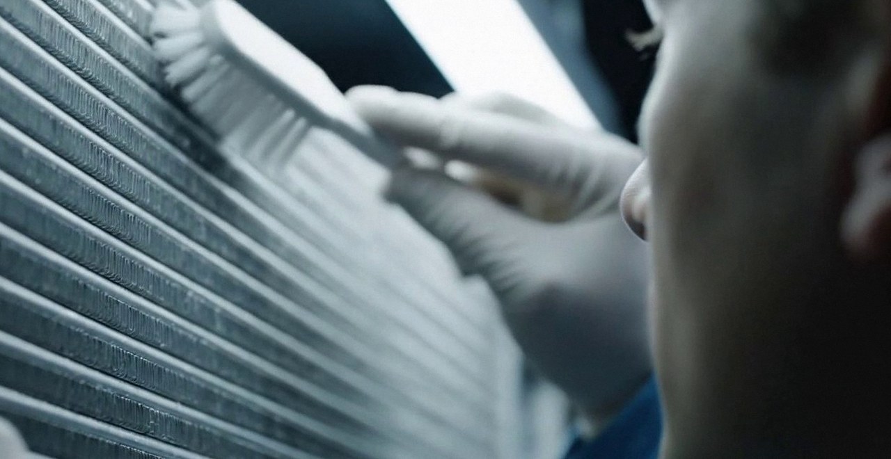 Tecnico che pulisce lo scambiatore di calore della caldaia, Verona e provincia, durante un pronto intervento di una caldaia Chaffoteaux a Isola della Scala