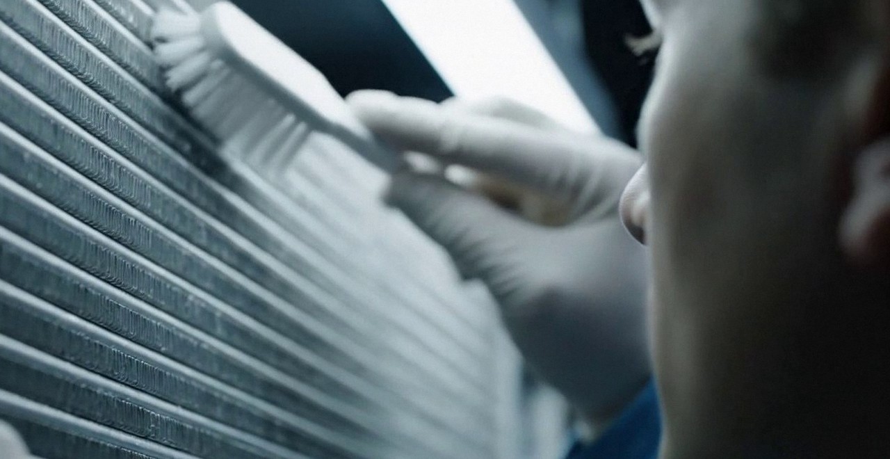 Tecnico che pulisce lo scambiatore di calore della caldaia, Verona e provincia, durante un pronto intervento di una caldaia Chaffoteaux a Peschiera del Garda