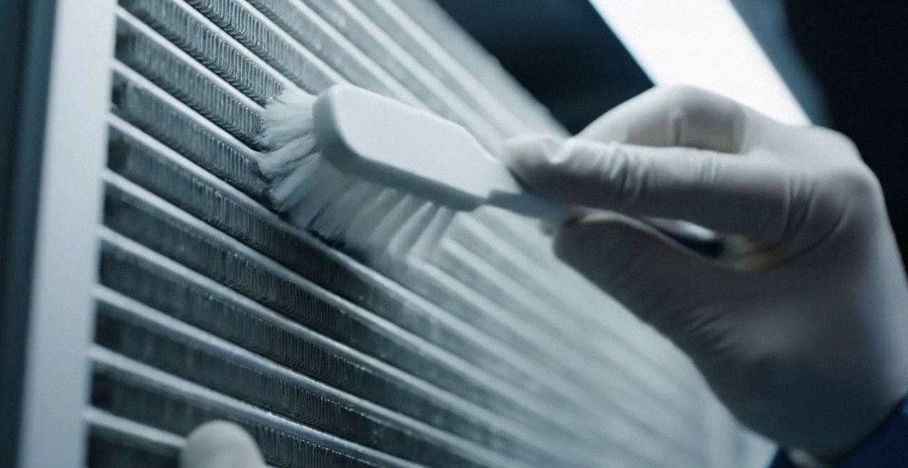 Pulizia dello scambiatore di calore con una spazzola, durante un pronto intervento di una caldaia Chaffoteaux a Borgo Roma