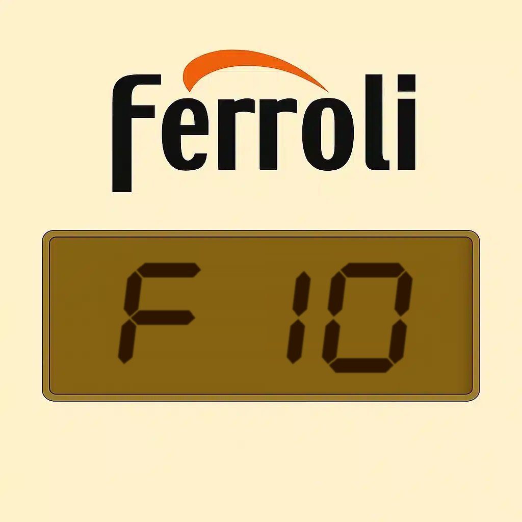 Display di una caldaia Ferroli con il codice errore F10: sensore di mandata 1