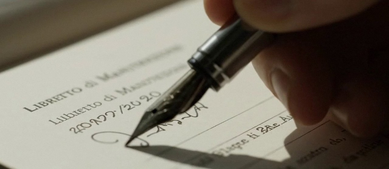 Firma sul libretto dell'impianto dopo l'intervento, durante la manutenzione di una caldaia Ferroli a Bardolino