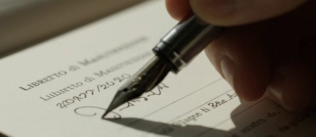 Firma sul libretto dell'impianto dopo l'intervento, durante la manutenzione di una caldaia Ferroli a Grezzana