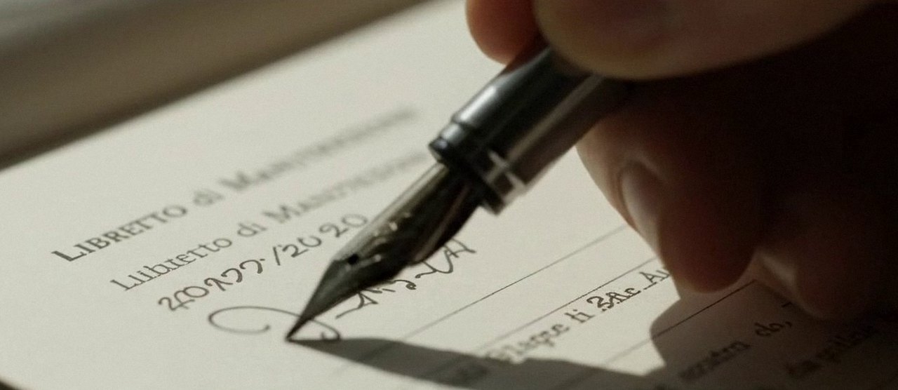 Firma sul libretto dell'impianto dopo l'intervento, durante la manutenzione di una caldaia Ferroli a Isola della Scala