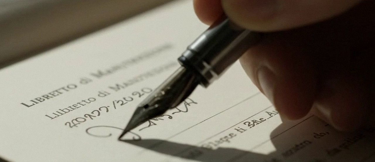 Firma sul libretto dell'impianto dopo l'intervento, durante la manutenzione di una caldaia Ferroli a Peschiera del Garda