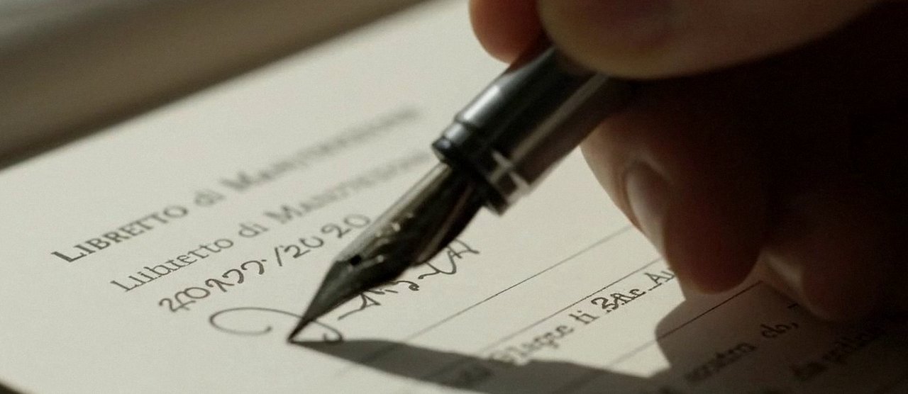 Manutenzione caldaia Ferroli a San Pietro in Cariano Firma sul libretto dell'impianto dopo l'intervento, durante la manutenzione di una caldaia Ferroli a San Pietro in Cariano
