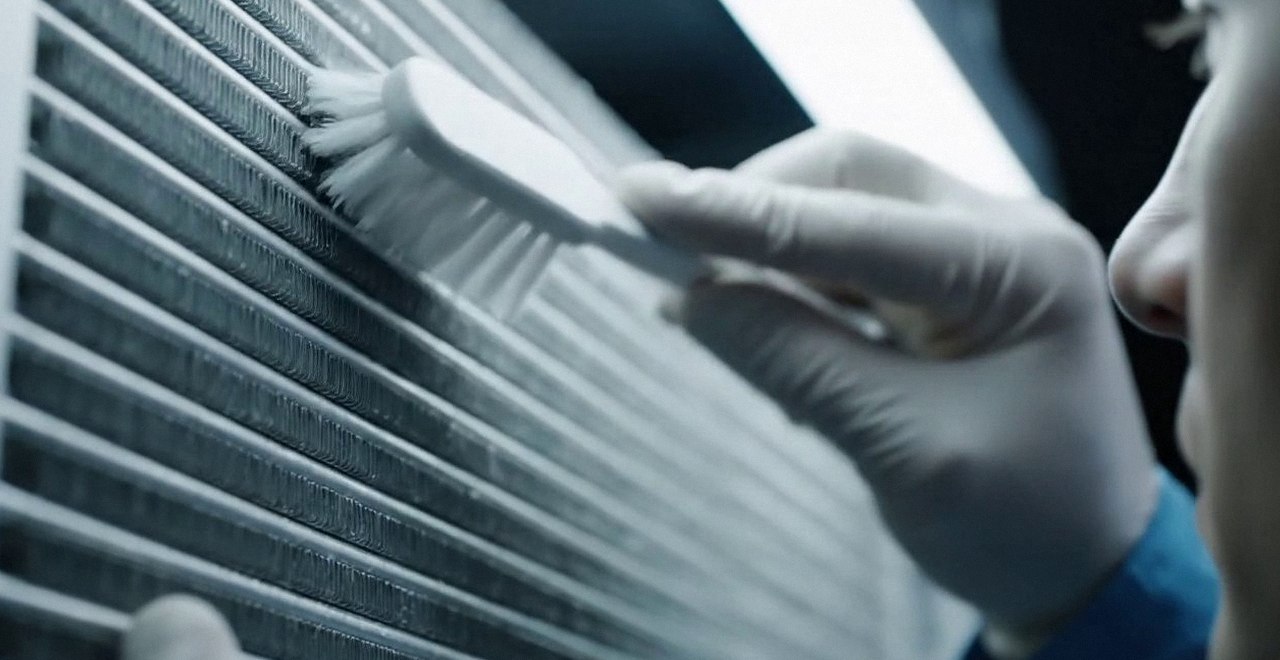 Pulizia dello scambiatore di calore con una spazzola, durante un pronto intervento di una caldaia Ferroli a Borgo Roma