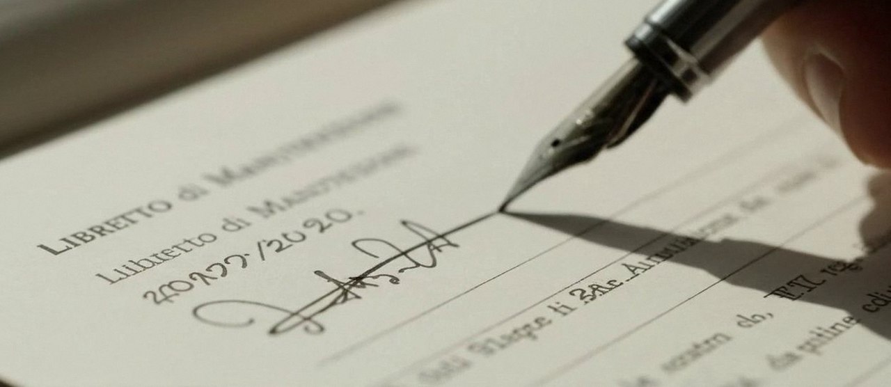 Firma sul libretto dell'impianto dopo l'intervento, per la dichiarazione di conformità di una caldaia Fondital a Garda