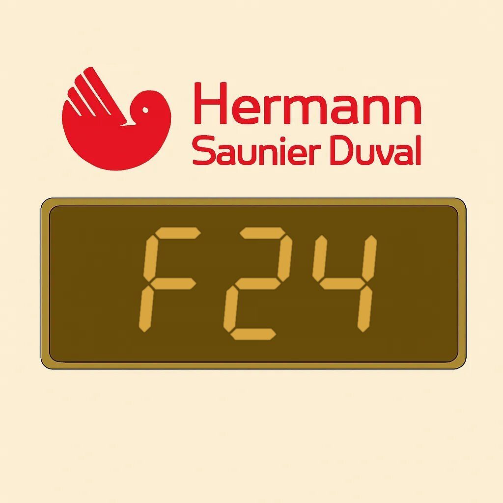 Display di una caldaia Hermann Saunier Duval con il codice errore F24: temperatura che sale troppo in fretta