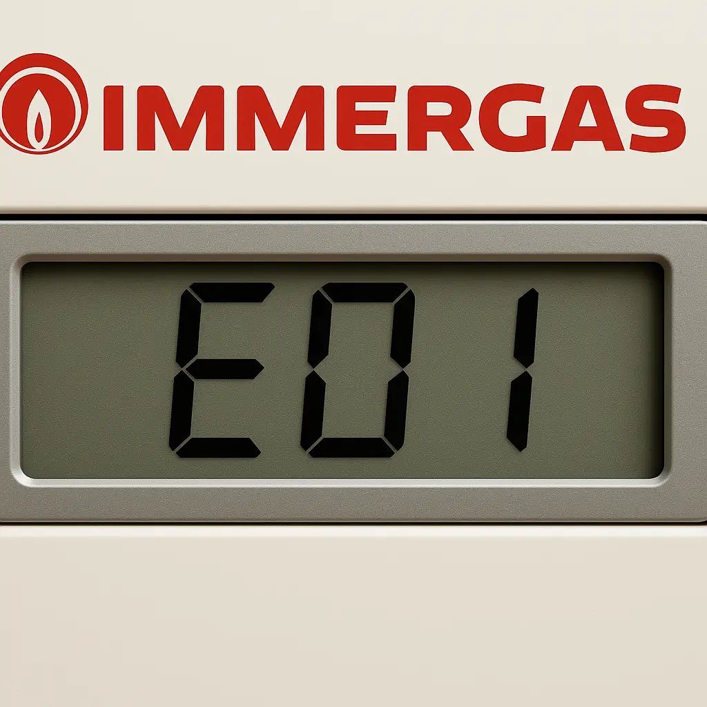 Display di una caldaia Immergas con il codice errore E01: mancata accensione