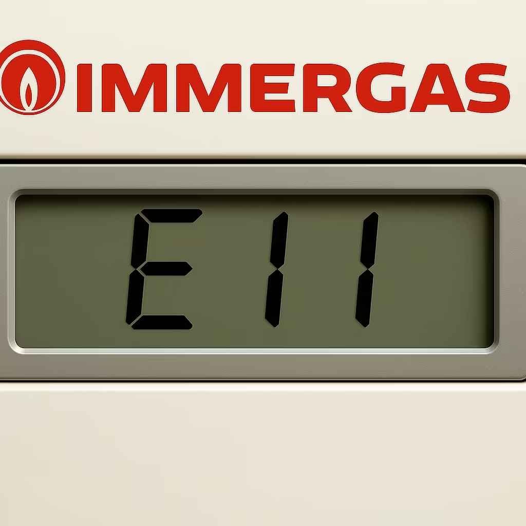 Display di una caldaia Immergas con il codice errore E11: pressostato aria/fumi