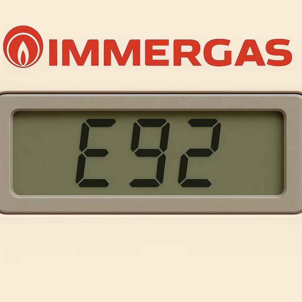 Display di una caldaia Immergas con il codice errore E92: limite giri ventilatore